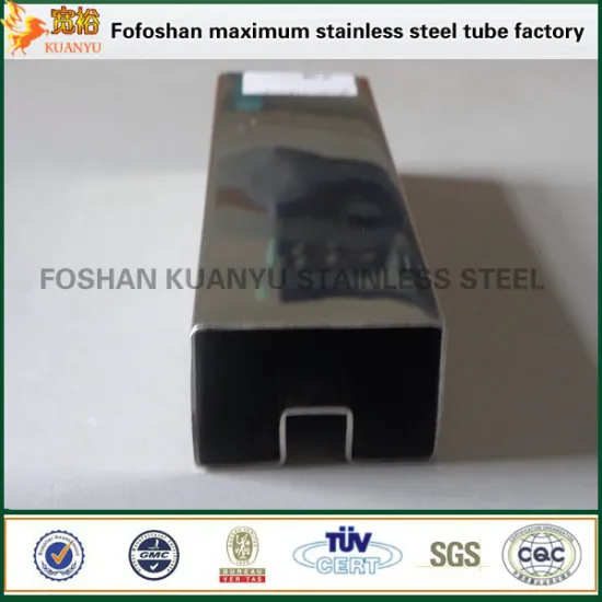 high quality glass fitting 304 stainless steel square slot tubes with bright surface