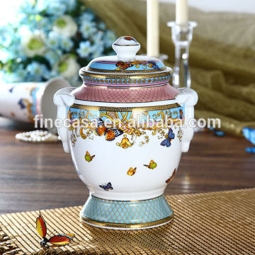 Luxury Fine New Bone China Large Gold Rim Ceramic Canister of Song of Joy