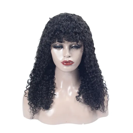 non lace machine made bang wig for black women, customized 210% jerri curl original human hair wig