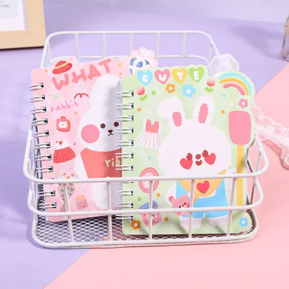 WEIBO Portable Cartoon Mini Spiral Notebook - Student Bear Rabbit Drawing Pocket Notebook