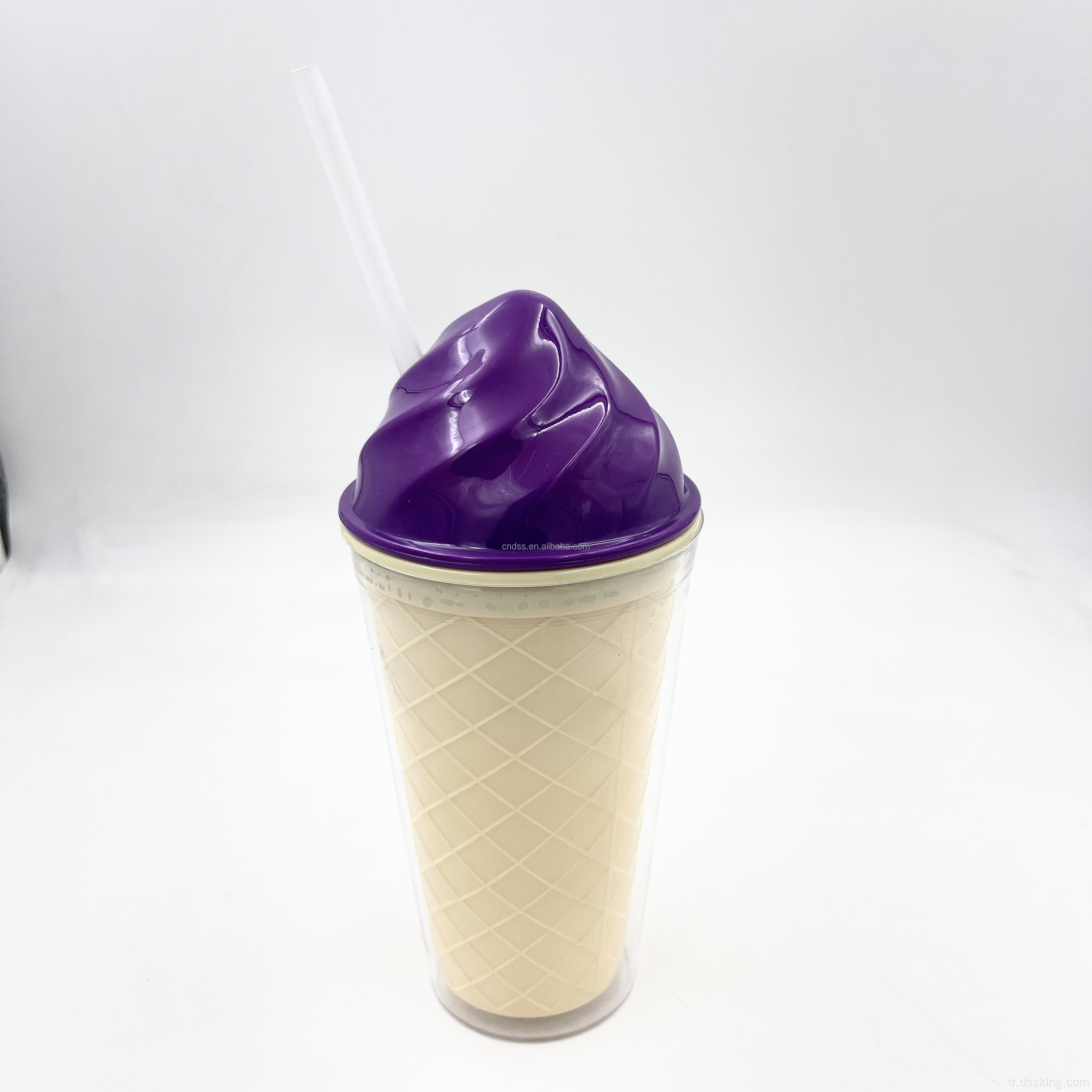 Sıcak Satış Ürünleri Toptan 16oz Yeniden Kullanılabilir Çift Duvar Özel Renk İçecek Dondurma Plastik Kupası Kapaklı