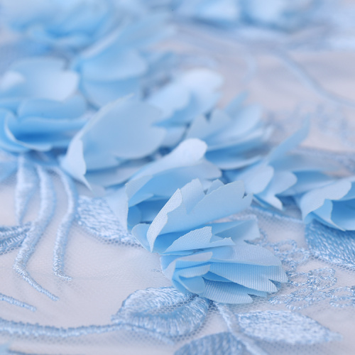 Pink Blue 3D Flower Lace Embroidery Fabric