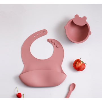 Custom Silicone Baby Feeding Set Bib Spoon Bowl