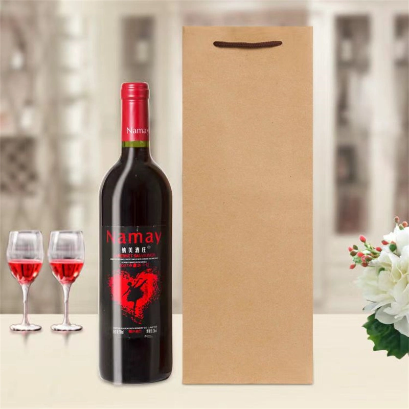 En gros de la poignée de papier cadeau rouge de Kraft Red Wine Sac sur mesure plusieurs couleurs