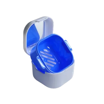 Portable Soaking Denture Box, Denture Bath Case with Strainer with Mirror, for Dentures and Braces