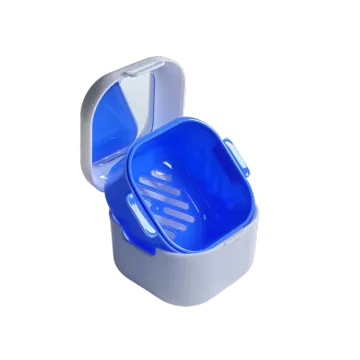 Portable Soaking Denture Box, Denture Bath Case with Strainer with Mirror, for Dentures and Braces