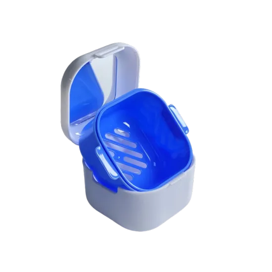 Portable Soaking Denture Box, Denture Bath Case with Strainer with Mirror, for Dentures and Braces