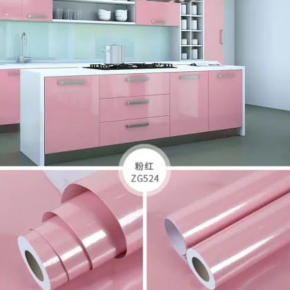 Glossy Pink Self-Adhesive Kitchen Countertop Waterproof Wallpaper