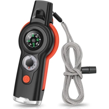 7-in-1 Emergency Survival Whistle: Multifunctional Outdoor Safety Tool with Lanyard