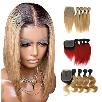 2022 Ombre red brown blond color Bone Straight Hair For Braids Peruvian Packing Blend Bundles With Closure Human Hair Extension