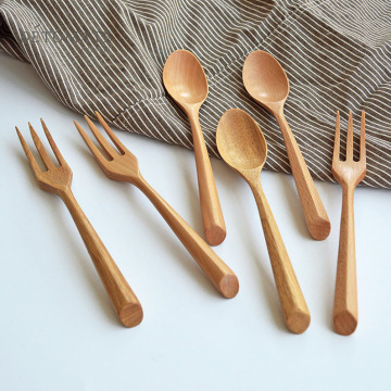 Fruit dessert tableware solid wooden fork and spoon