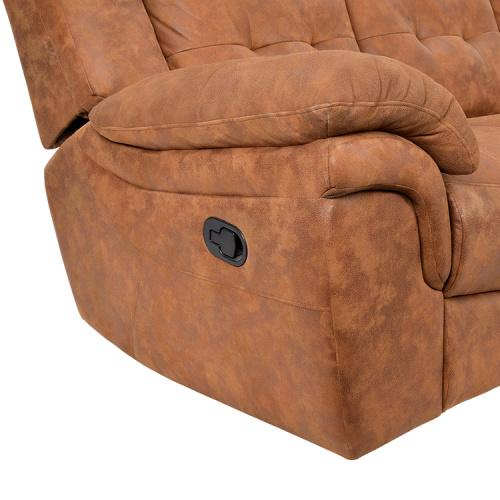 Sofá moderno de 3 plazas con 2 reclinadores, mango manual, reposapiés retráctil y tela suave, marrón