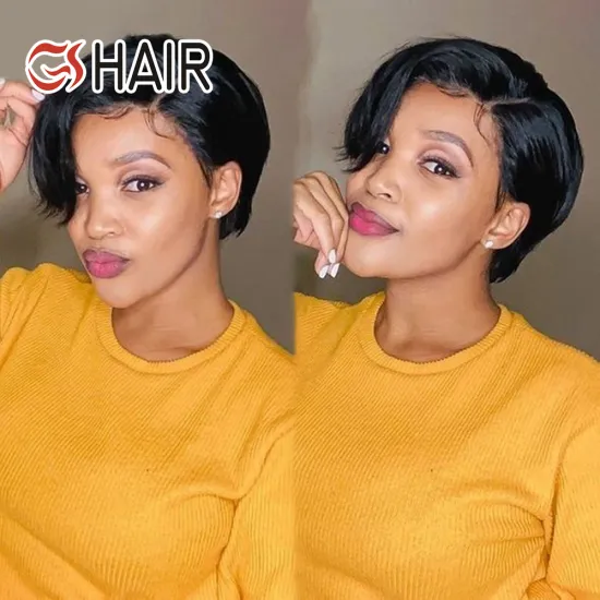 Wholesale GS Drop Shipping 13x4 Lace Front Pixie Cut Brazilian Human Hair Wigs for Black Women