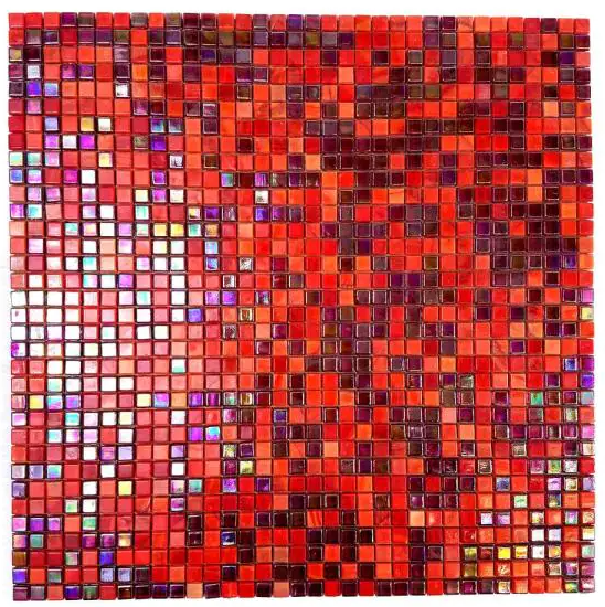 Red bathroom backsplash design Glass mosaic tiles