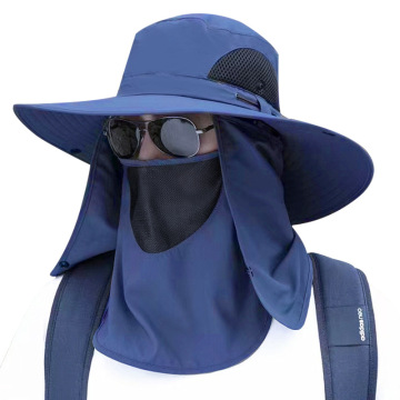Men's Detachable Full Face Sun Hat - Waterproof Denim for Summer Outdoor Activities