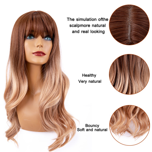 Water Wave Synthetic Wig Fashion Ombre Brown Long Water Wavy Synthetic Wig Supplier