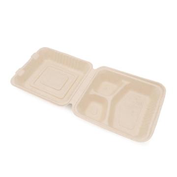 3 Compartments Degradable Disposable Packaging Bagasse Takeaway Bento Lunch Box Food Container