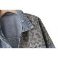 Jaqueta jeans de patchwork de leopardo de outono para mulheres