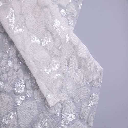 Fashion Stone Sequin On Poly Mesh Embroidery Fabric
