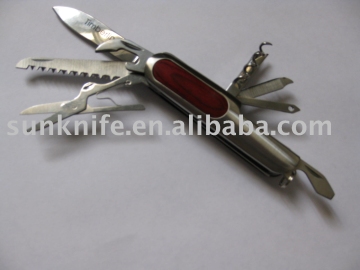 11-function swiss knife with rosewood inserted on handle