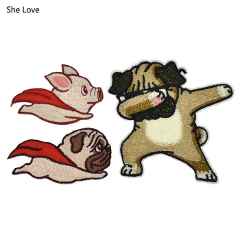 Chzimade 5Pcs/lot Funny Cartoon Flying Dog Pig Patch Embroidered Iron On Cute Animal Patches For Clothing Stickers Appliques