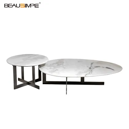 Minimalist White Marble Coffee Table Set