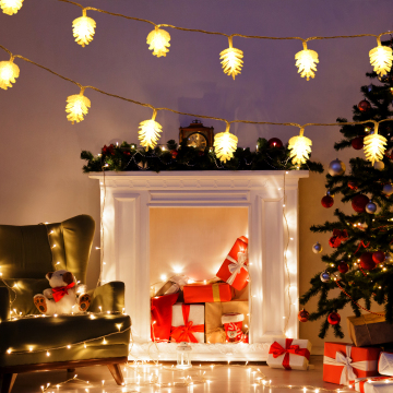 Transparent LED Pine Cone Light String for Indoor Christmas Tree Decoration