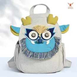 Cotton And Linen Cartoon Owl Patchwork Handheld Backpack