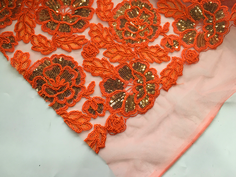 Cord Embroidery Fabric With Sequins