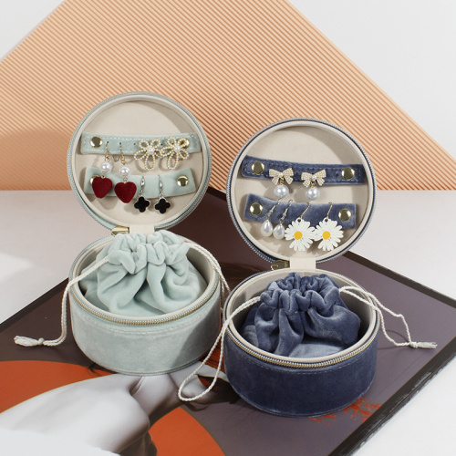 Round Velvet Jewelry Box for Earrings Necklaces Bracelets