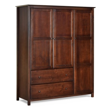 Retro Brown Three-Door Wardrobe with Drawers - Large Space for Bedrooms