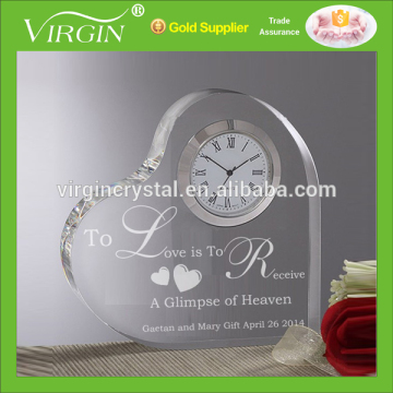 Crystal Heart Shape Clock With Customized Logo Engraved For Wedding Gift