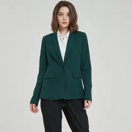 Classic Emerald Lapel Office Blazer for Professional Women