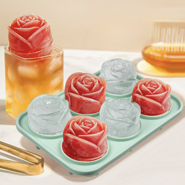 Rose Shape Food Grade Silicone Ice Cube Trays with Lid