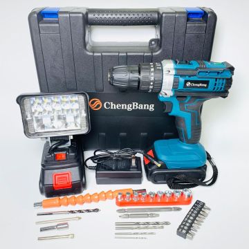 32-Piece Power Tools Kit: Rechargeable Lithium-Ion Impact Drill, Screwdriver, and Emergency Light Set