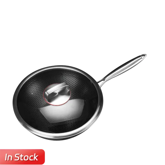 High Quality Chinese 304 Stainless Steel Honeycomb Wok Set with Cover