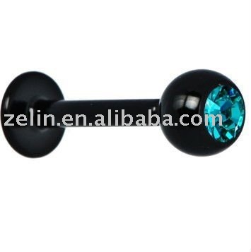 Black Plated Titanium Zircon Blue Gem labret jewley lip ring body piercing jewelry