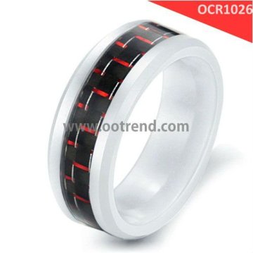 Brand New hot sale white ceramic rings inlay colorful carbon fiber