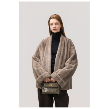 KC Fur Velvet Vertical Stripe Loose Mink Fur Women's Young and Fashionable Fur Coat