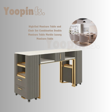 Luxury Gray Beauty Salon Furniture Package: Nail Bar Desk and Tufted Manicure Table with Chair 2023