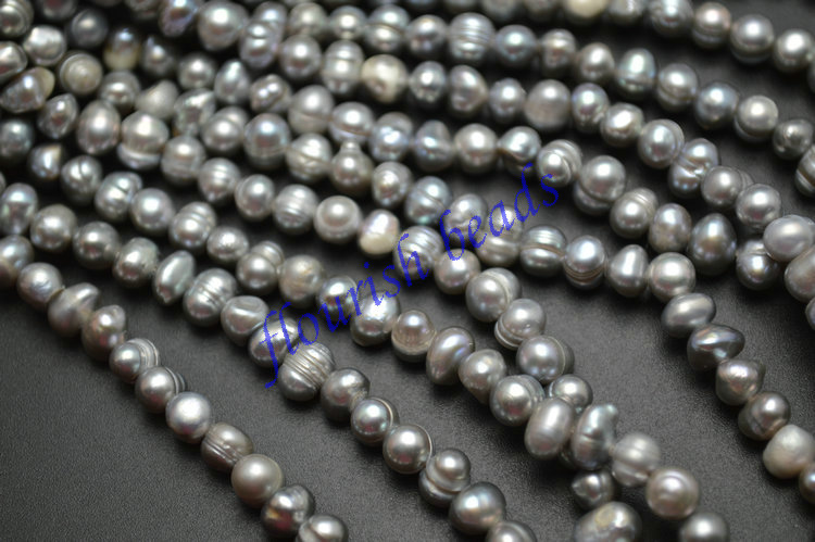 5~6mm Silvery Gray Color Fresh Water Pearl Potato Oval Loose Beads Fashion Jewelry making materials