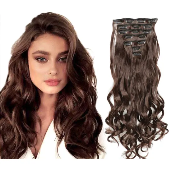 Wholesale High Quality Blonde Black Long Wave Ombre 22''7Pcs 16Clips Curly Hair Synthetic Hair Clip In Hair Extension For Women