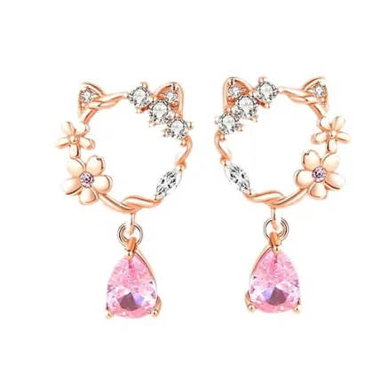Wholesale Pink Zircon Sterling Silver Stud Earrings for Women