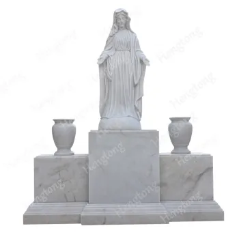 European Hand Carved White Marble Virgin Mary Headstone Cross