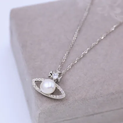 Natural Freshwater Pearl Platinum Plated Necklace - Formal yet Fashionable Gift