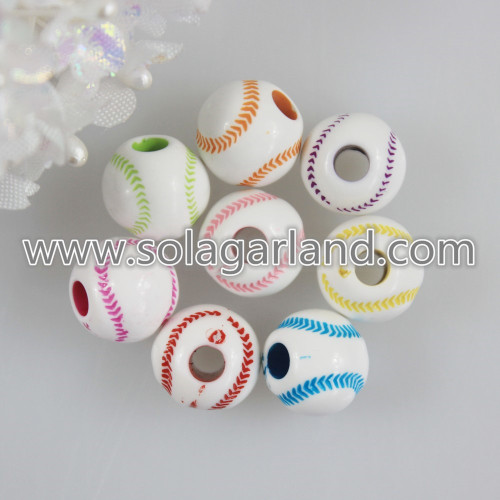 Perline gumball da baseball tonde in acrilico da 12 mm perline grosse sportive