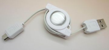 Retractable Micro 5 Pin Male To Usb A Type Data Cable White For Blackberry / Htc