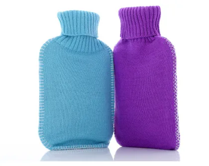 2000ml knitted hot water bottle with cover purple with Sapporo edge