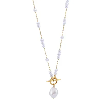 Temperament OT Buckle Long Baroque Pearl Necklace