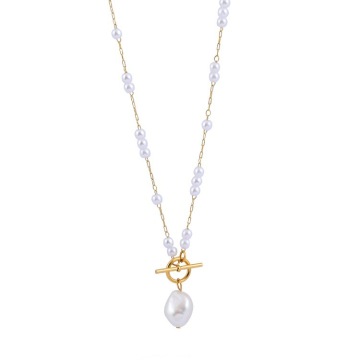 Temperament OT Buckle Long Baroque Pearl Necklace